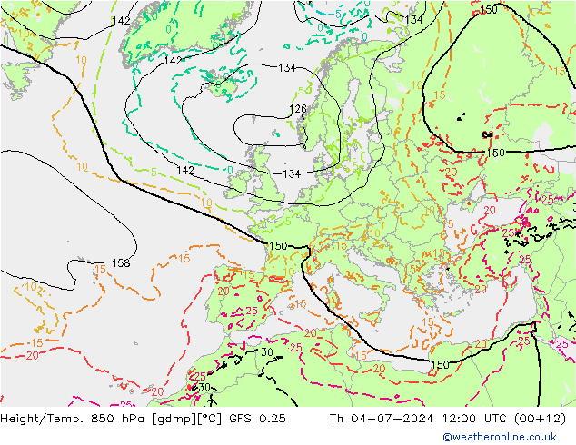 Z500/Rain (+SLP)/Z850 GFS 0.25 星期四 04.07.2024 12 UTC
