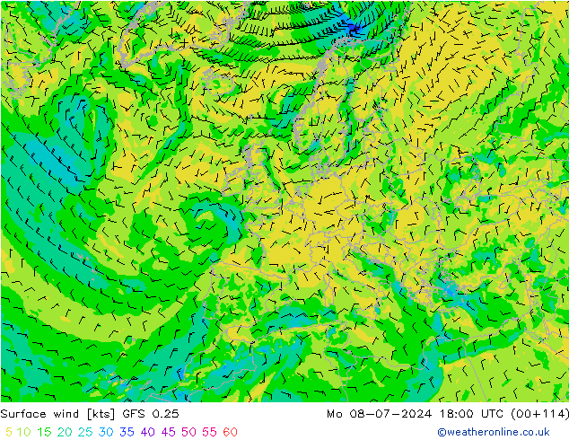 Wind 10 m GFS 0.25 ma 08.07.2024 18 UTC