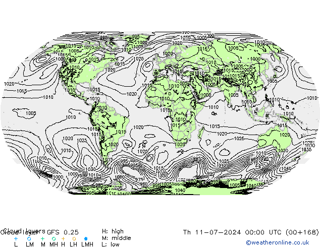 Cloud layer GFS 0.25 星期四 11.07.2024 00 UTC