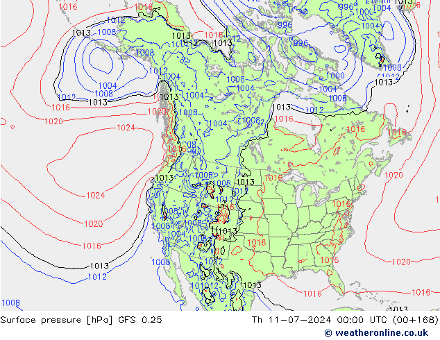 地面气压 GFS 0.25 星期四 11.07.2024 00 UTC