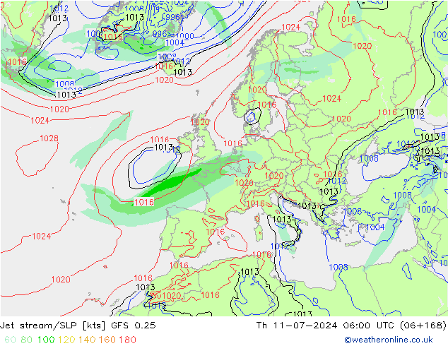 高速氣流/地面气压 GFS 0.25 星期四 11.07.2024 06 UTC