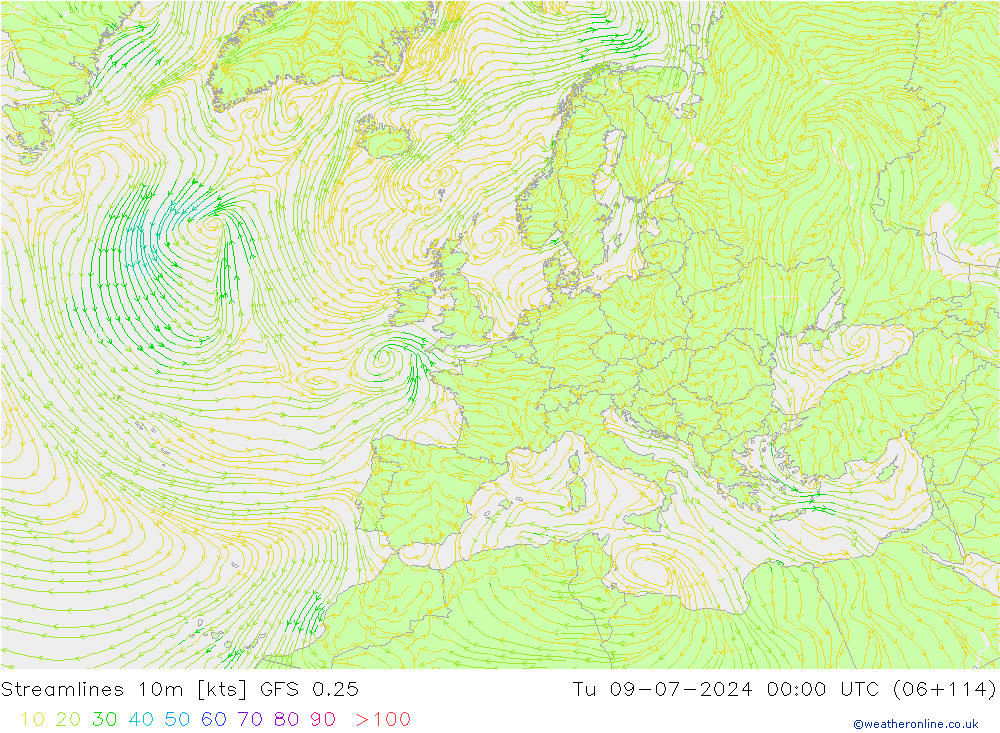 风 10m GFS 0.25 星期二 09.07.2024 00 UTC