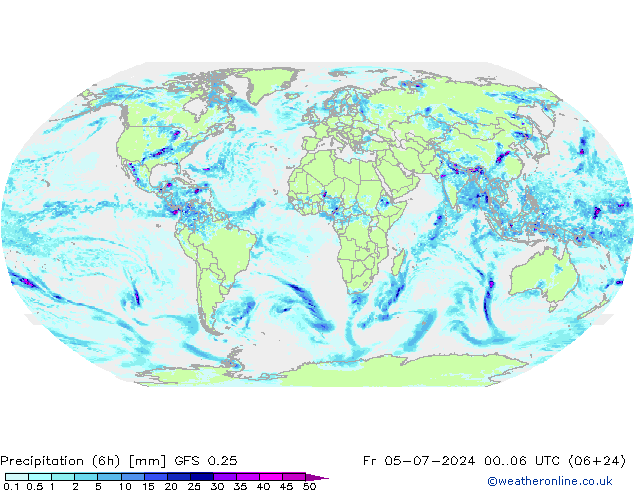 降水量 (6h) GFS 0.25 星期五 05.07.2024 06 UTC