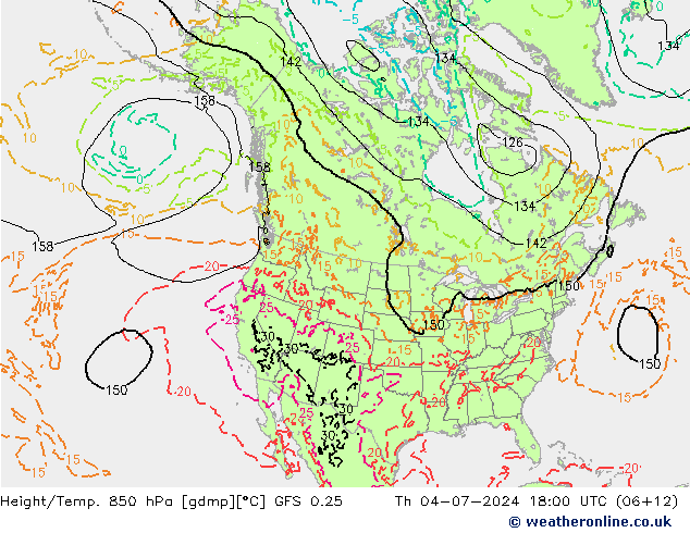Z500/Rain (+SLP)/Z850 GFS 0.25 星期四 04.07.2024 18 UTC