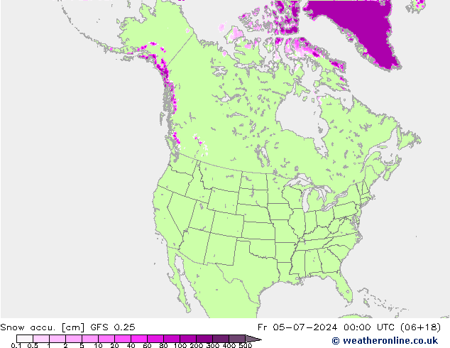 Totale sneeuw GFS 0.25 vr 05.07.2024 00 UTC