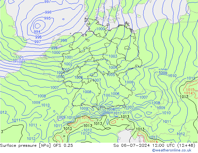 Luchtdruk (Grond) GFS 0.25 za 06.07.2024 12 UTC