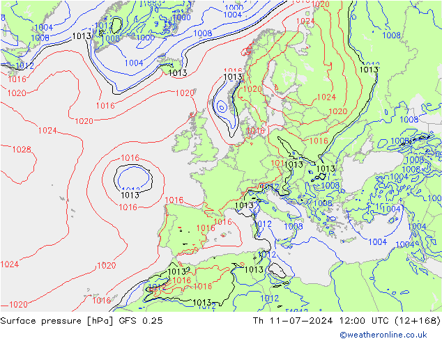 地面气压 GFS 0.25 星期四 11.07.2024 12 UTC
