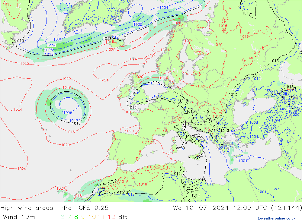 Windvelden GFS 0.25 wo 10.07.2024 12 UTC