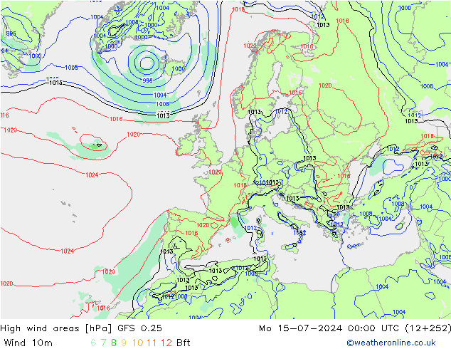 High wind areas GFS 0.25 星期一 15.07.2024 00 UTC