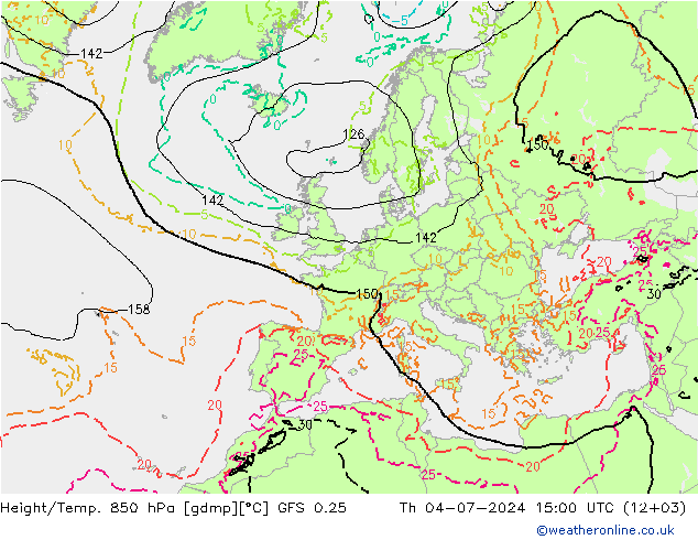 Z500/Rain (+SLP)/Z850 GFS 0.25 星期四 04.07.2024 15 UTC