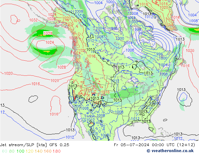 高速氣流/地面气压 GFS 0.25 星期五 05.07.2024 00 UTC