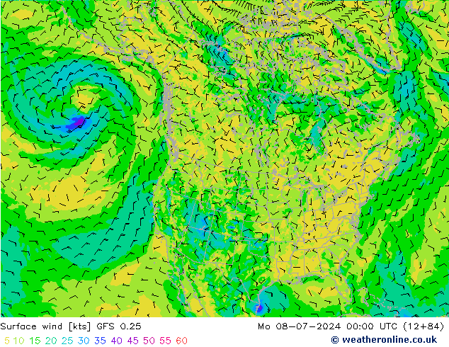 风 10 米 GFS 0.25 星期一 08.07.2024 00 UTC