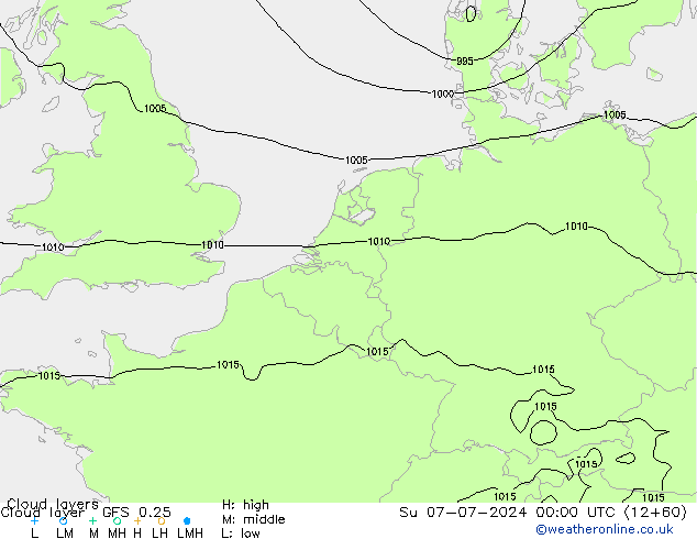Cloud layer GFS 0.25 星期日 07.07.2024 00 UTC