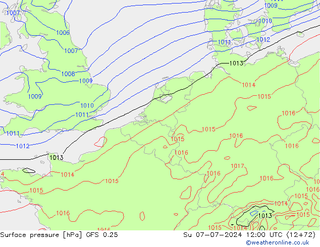 地面气压 GFS 0.25 星期日 07.07.2024 12 UTC