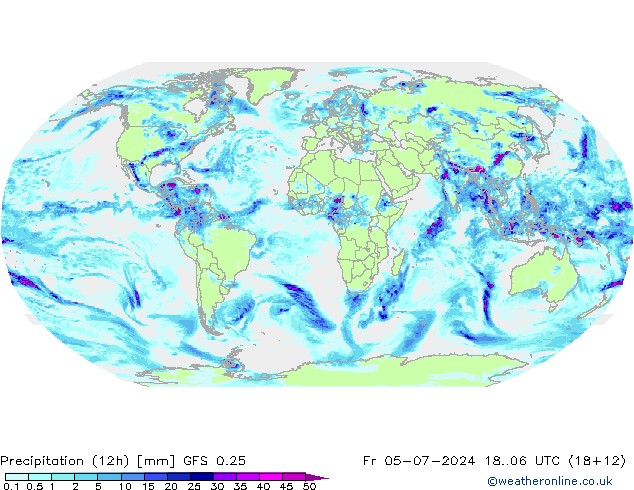 降水量 (12h) GFS 0.25 星期五 05.07.2024 06 UTC