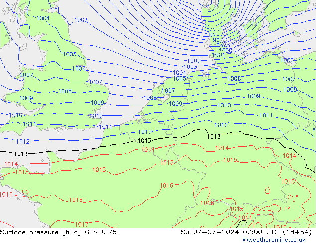 地面气压 GFS 0.25 星期日 07.07.2024 00 UTC
