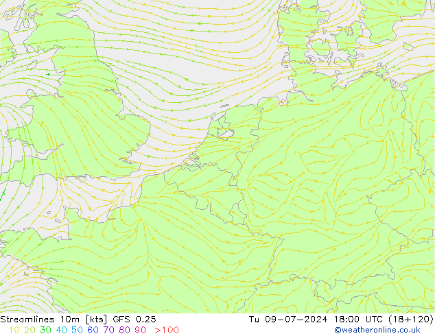 风 10m GFS 0.25 星期二 09.07.2024 18 UTC