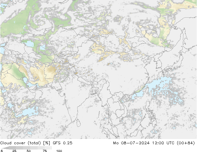 Bewolking (Totaal) GFS 0.25 ma 08.07.2024 12 UTC