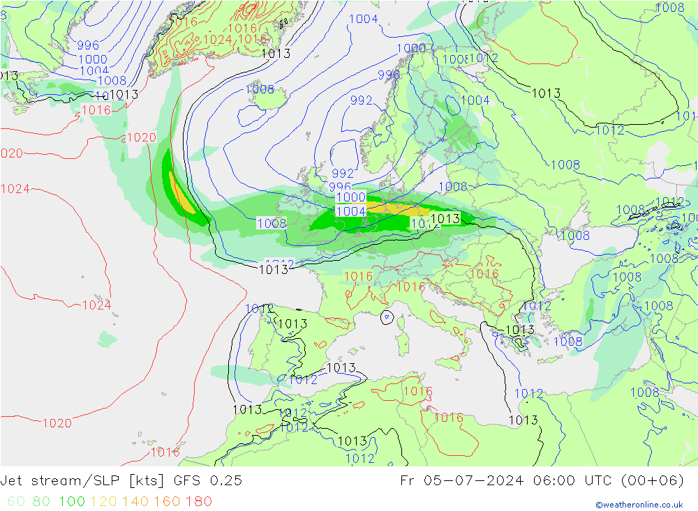 高速氣流/地面气压 GFS 0.25 星期五 05.07.2024 06 UTC
