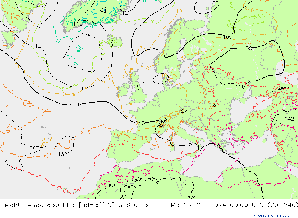 Z500/Rain (+SLP)/Z850 GFS 0.25 星期一 15.07.2024 00 UTC