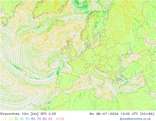 Stroomlijn 10m GFS 0.25 ma 08.07.2024 12 UTC