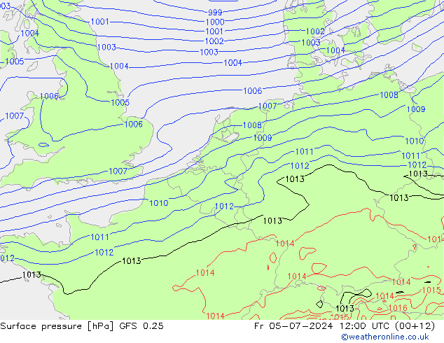 地面气压 GFS 0.25 星期五 05.07.2024 12 UTC
