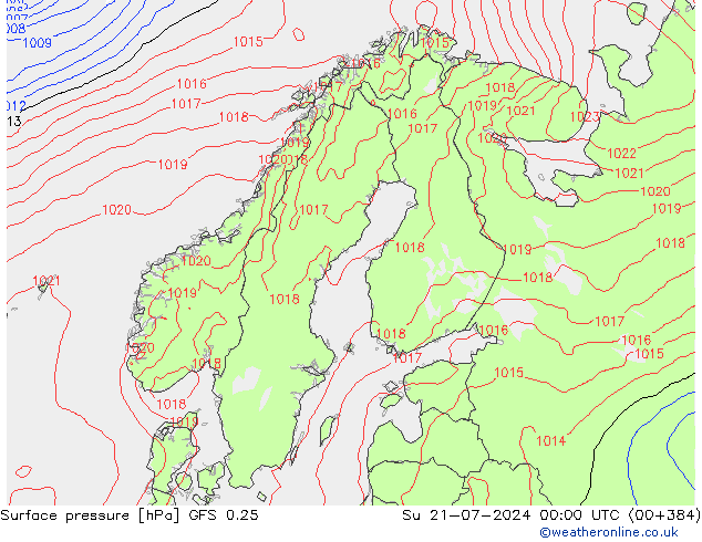 地面气压 GFS 0.25 星期日 21.07.2024 00 UTC
