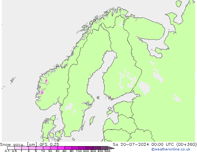 Snow accu. GFS 0.25 星期六 20.07.2024 00 UTC