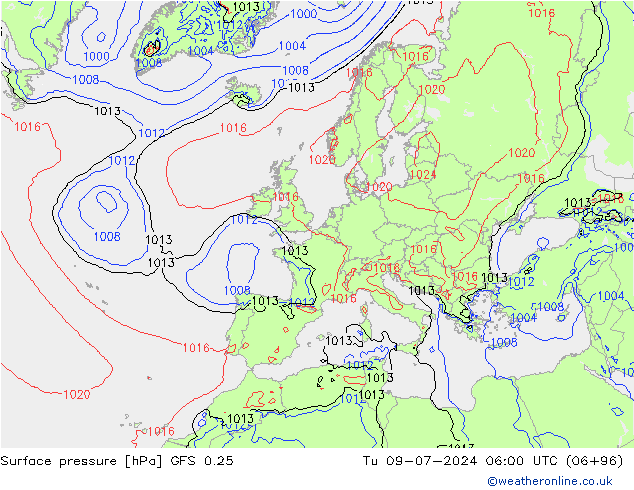 Luchtdruk (Grond) GFS 0.25 di 09.07.2024 06 UTC