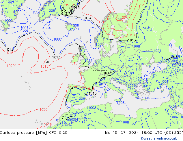 地面气压 GFS 0.25 星期一 15.07.2024 18 UTC