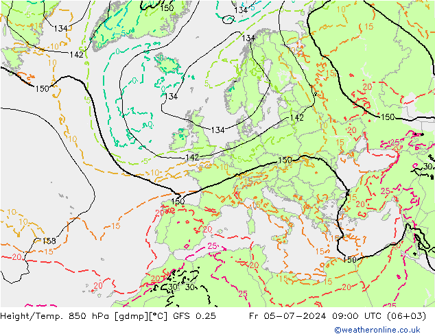 Z500/Rain (+SLP)/Z850 GFS 0.25 星期五 05.07.2024 09 UTC