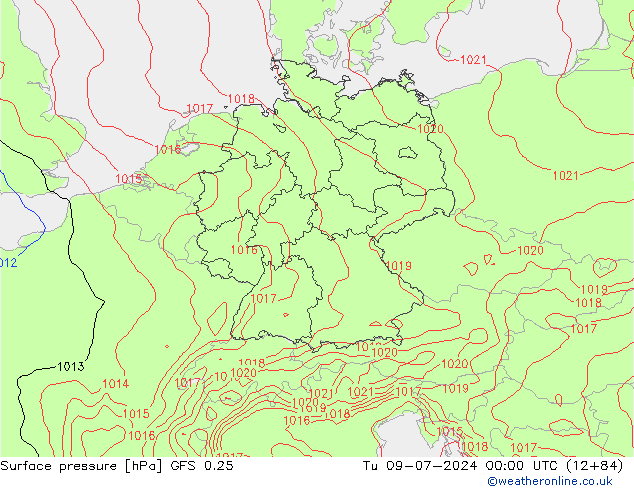 Luchtdruk (Grond) GFS 0.25 di 09.07.2024 00 UTC