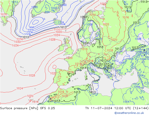 Luchtdruk (Grond) GFS 0.25 do 11.07.2024 12 UTC