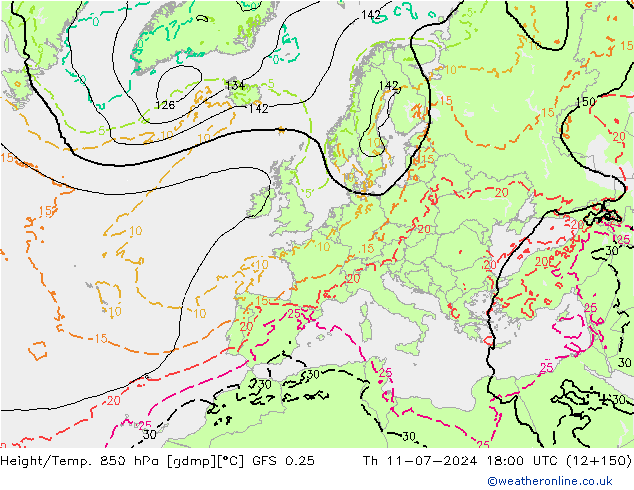 Z500/Regen(+SLP)/Z850 GFS 0.25 do 11.07.2024 18 UTC