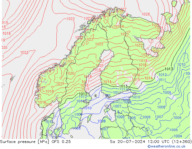 Luchtdruk (Grond) GFS 0.25 za 20.07.2024 12 UTC