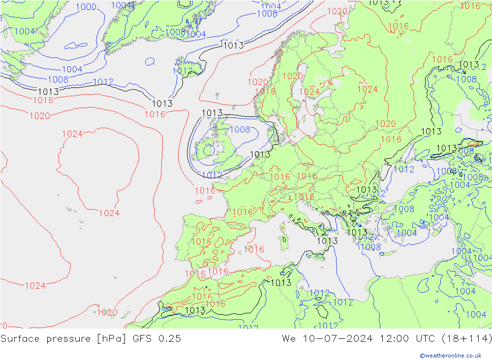 Luchtdruk (Grond) GFS 0.25 wo 10.07.2024 12 UTC