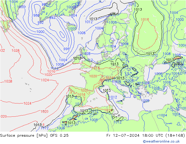 地面气压 GFS 0.25 星期五 12.07.2024 18 UTC