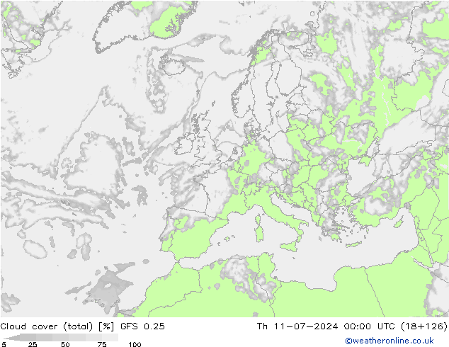 Bewolking (Totaal) GFS 0.25 do 11.07.2024 00 UTC