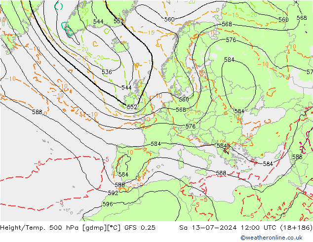 Z500/Rain (+SLP)/Z850 GFS 0.25 星期六 13.07.2024 12 UTC