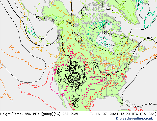 Z500/Rain (+SLP)/Z850 GFS 0.25 Tu 16.07.2024 18 UTC