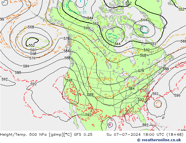 Z500/Rain (+SLP)/Z850 GFS 0.25 星期日 07.07.2024 18 UTC