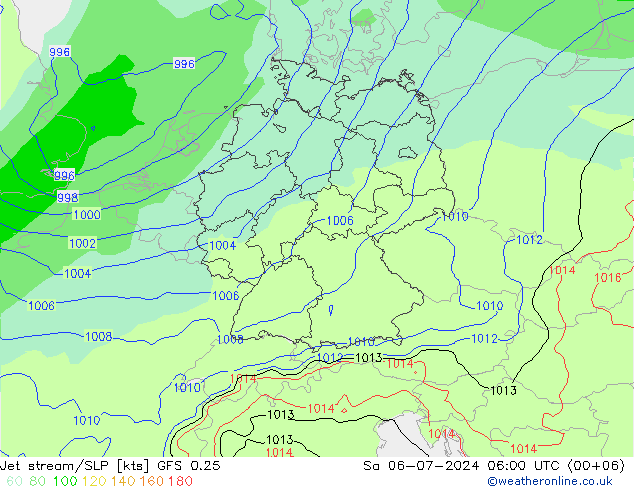 高速氣流/地面气压 GFS 0.25 星期六 06.07.2024 06 UTC