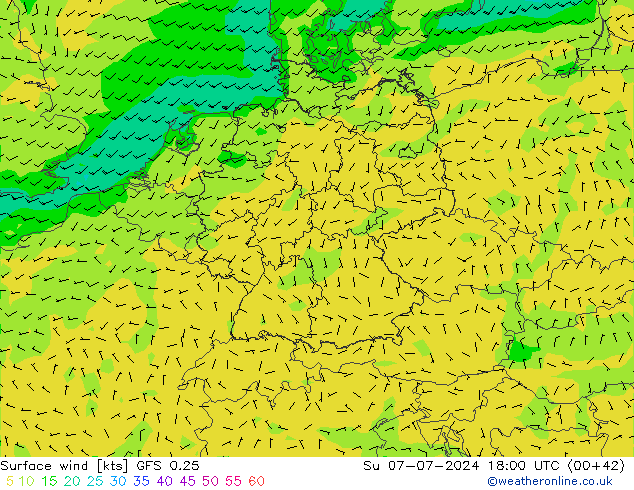 Wind 10 m GFS 0.25 zo 07.07.2024 18 UTC