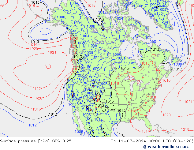Luchtdruk (Grond) GFS 0.25 do 11.07.2024 00 UTC