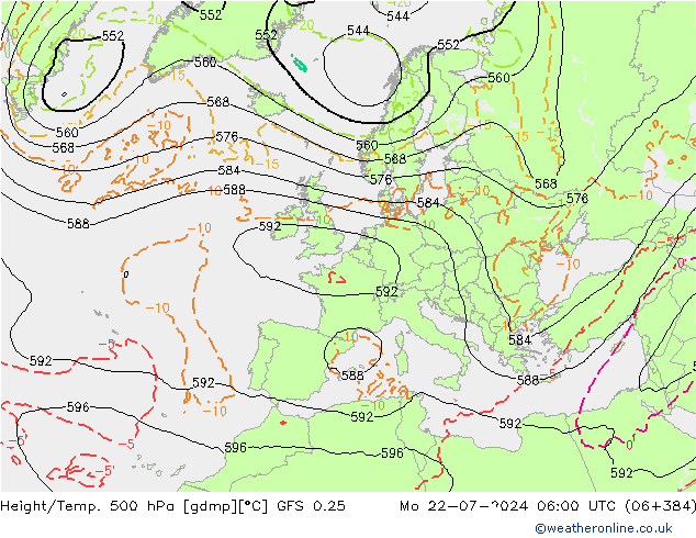 Z500/Rain (+SLP)/Z850 GFS 0.25 星期一 22.07.2024 06 UTC