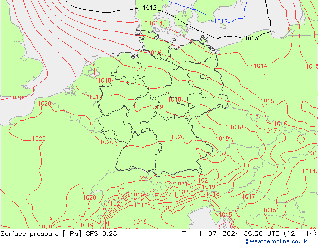 Luchtdruk (Grond) GFS 0.25 do 11.07.2024 06 UTC