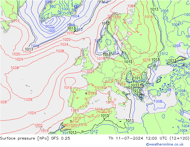 地面气压 GFS 0.25 星期四 11.07.2024 12 UTC