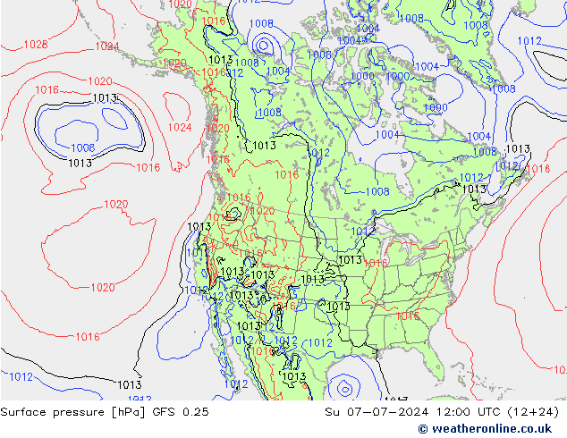 地面气压 GFS 0.25 星期日 07.07.2024 12 UTC