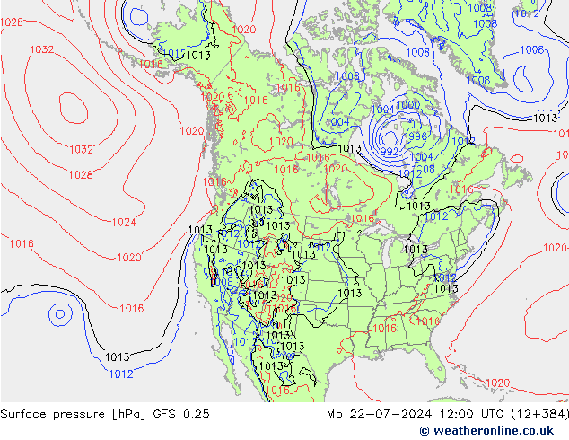 地面气压 GFS 0.25 星期一 22.07.2024 12 UTC