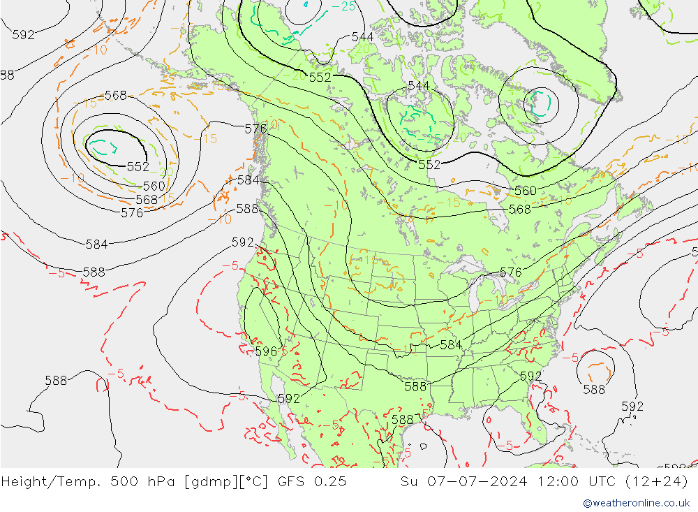 Z500/Rain (+SLP)/Z850 GFS 0.25 星期日 07.07.2024 12 UTC